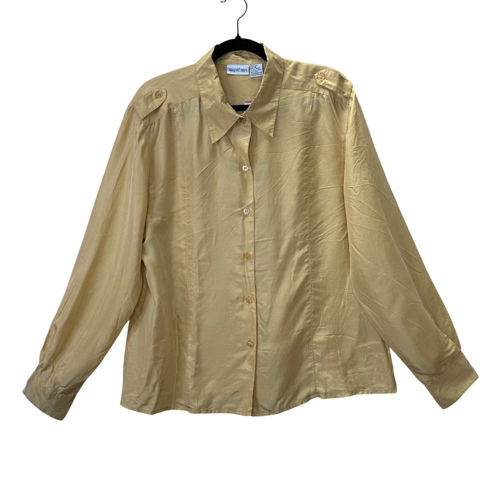 Newport News VTG 100% Silk Blouse Mustard Button Down Size 16 Deadstock